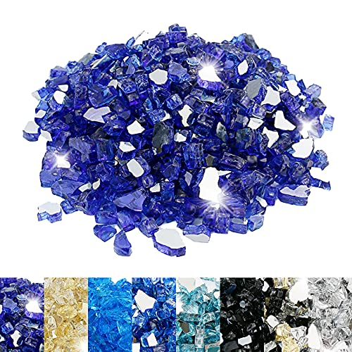 Utheer Fire Glass for Fire Pit, 1/2 Inch Reflective Fire Glass for Propane Fire Pit, Fire Pit Glass Rocks Safe for Outdoors and Indoors Fire Pit Table, Cobalt Blue Fire Glass for Firepit, 10 Pounds
