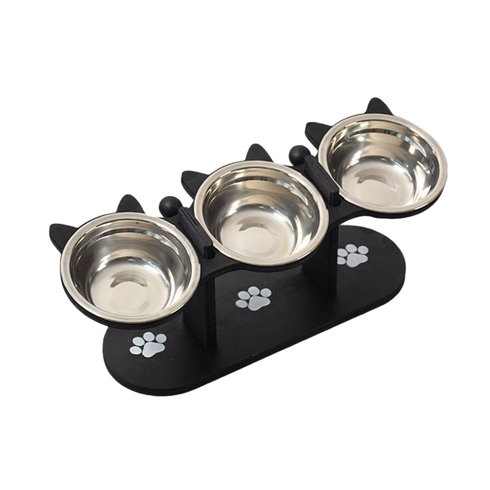 1 Cuenco Elevado para Gatos Y Perros Doble Función con Soporte de Madera Y Recipientes de Acero Inoxidable Removibles Adecuado para Mascotas, Negro, Individual