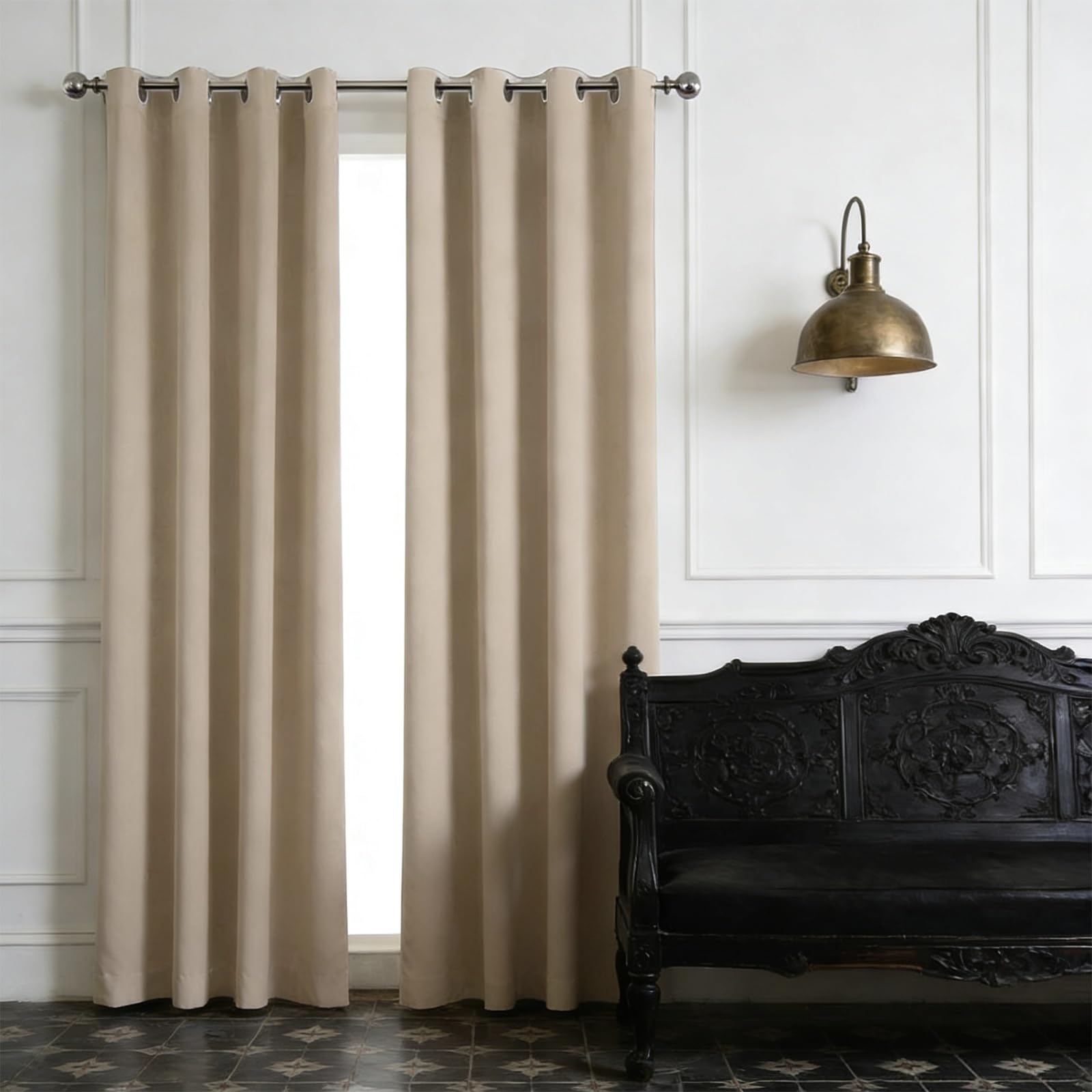 Anti froid et bloquer lumiere grâce au rideau occultant beige thermique 50x50
