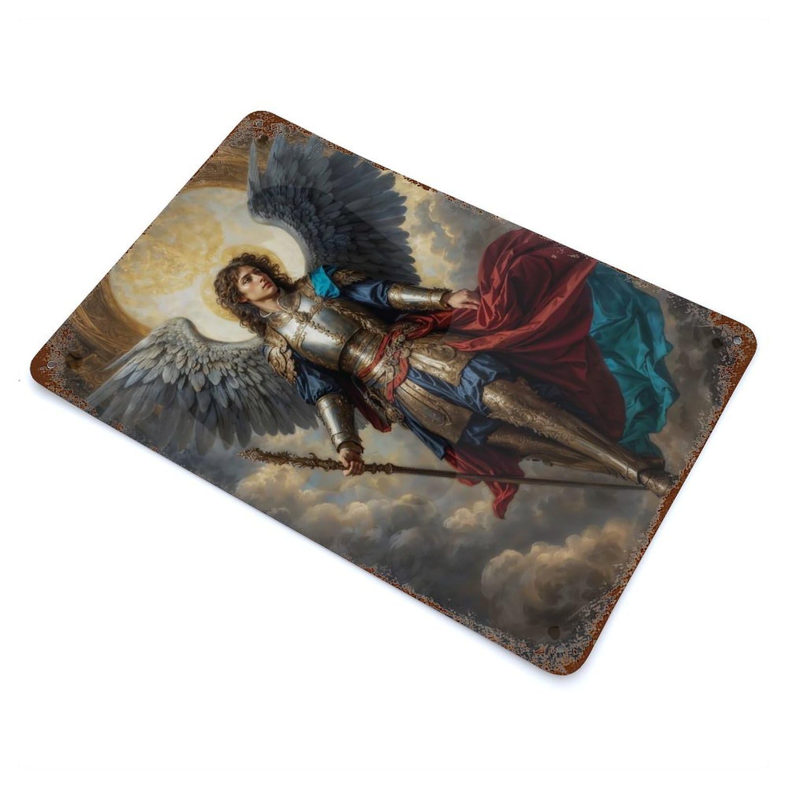 Rust Effect Archangel of The Infinite Light Distressed Metal Wall Sign 11.8"x7.9", Decorative Metal Wall Art for Living Room, Hallway And Home Decor