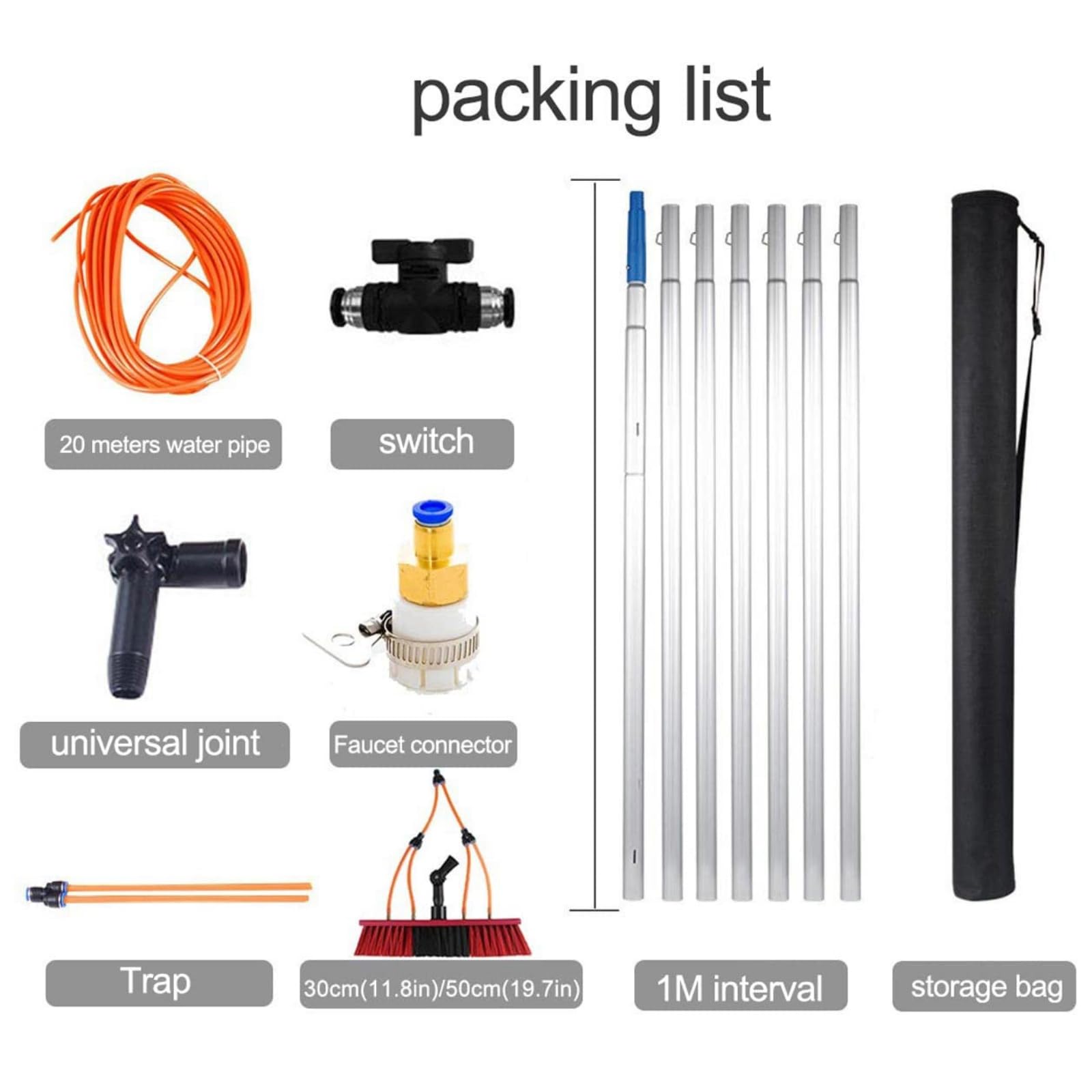 Kit de limpieza de ventanas alimentado por agua de 30 cm con cepillo y barra extensible de largo alcance para lavar ventanas sin esfuerzo y mantenimiento del hogar