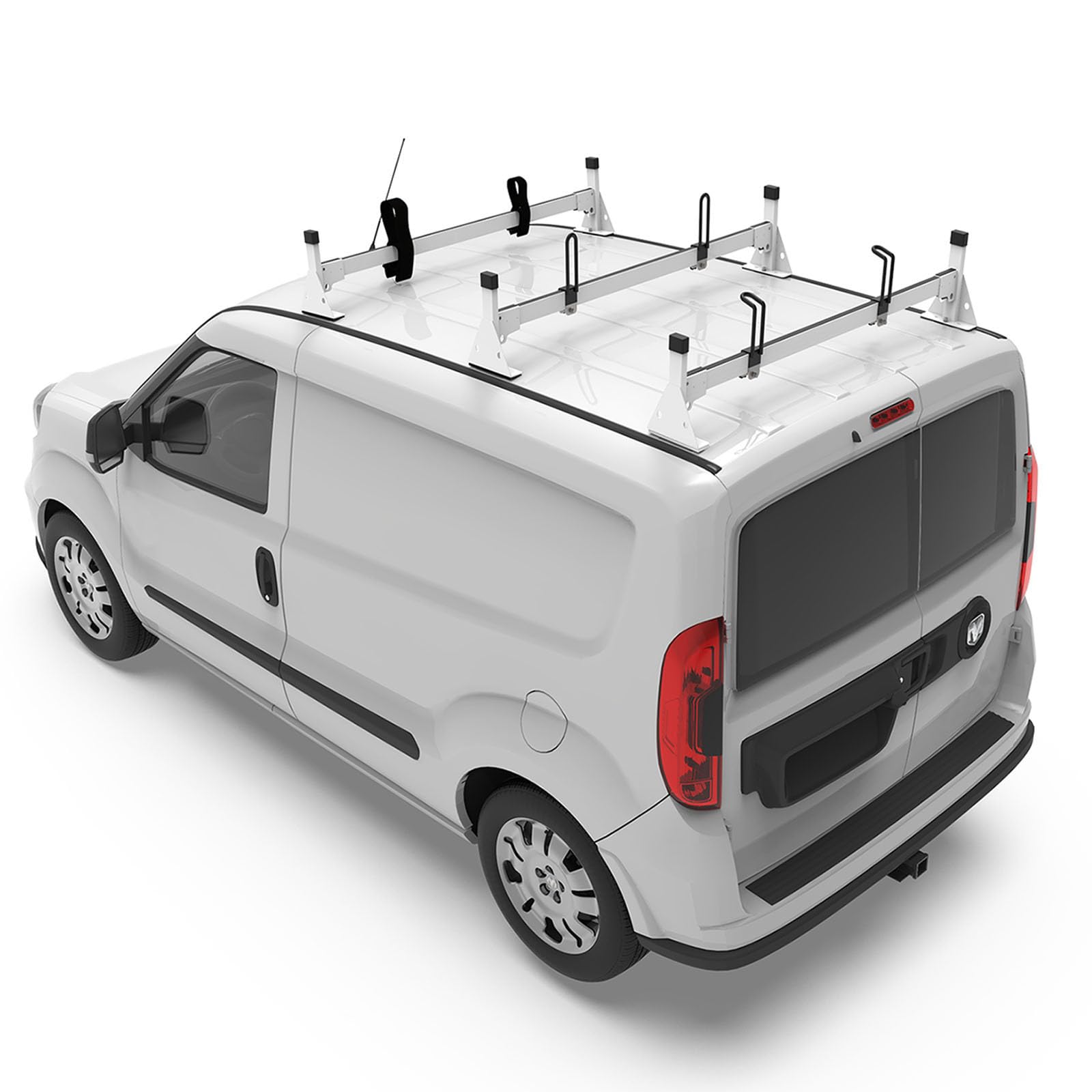 Cargo Van Roof Ladder Rack Fit for Ram ProMaster City 3 Crossbars Steel White 750LB Capacity