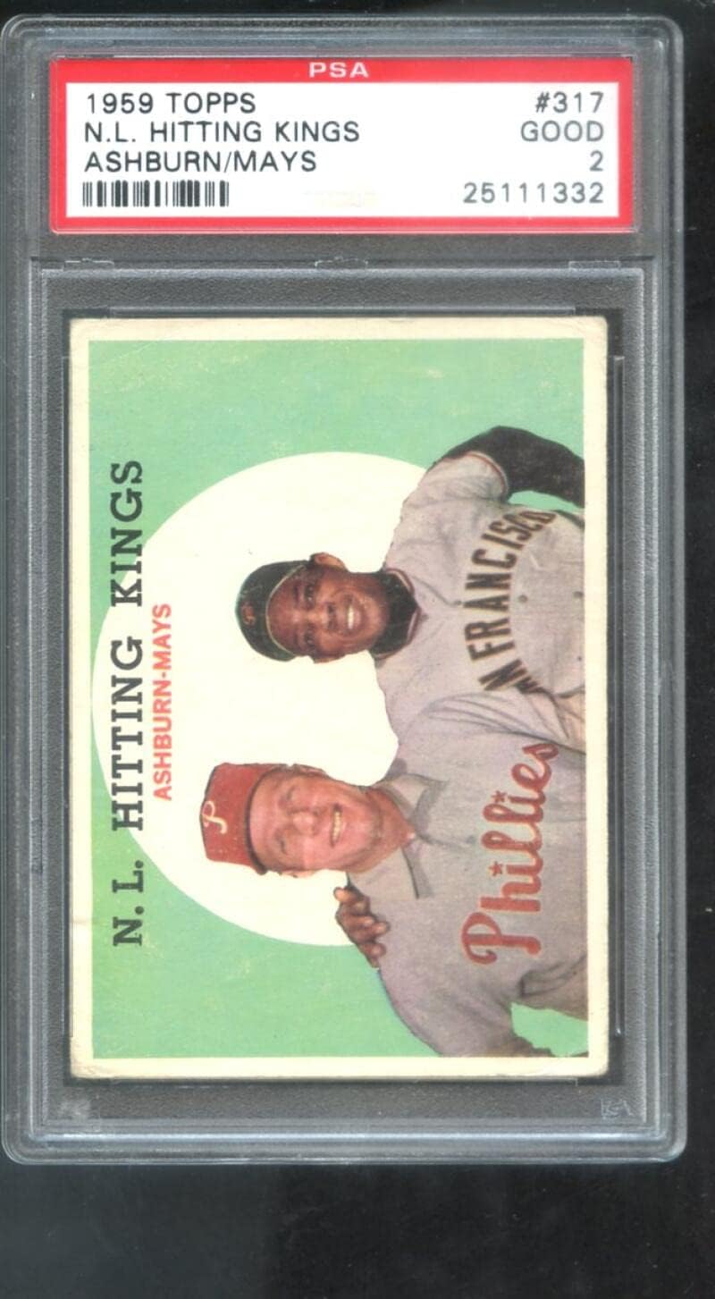 1959 Topps #317 N.L. Hitting Kings Willie Mays Richie Ashburn PSA 2 Graded Baseball Card MLB NL