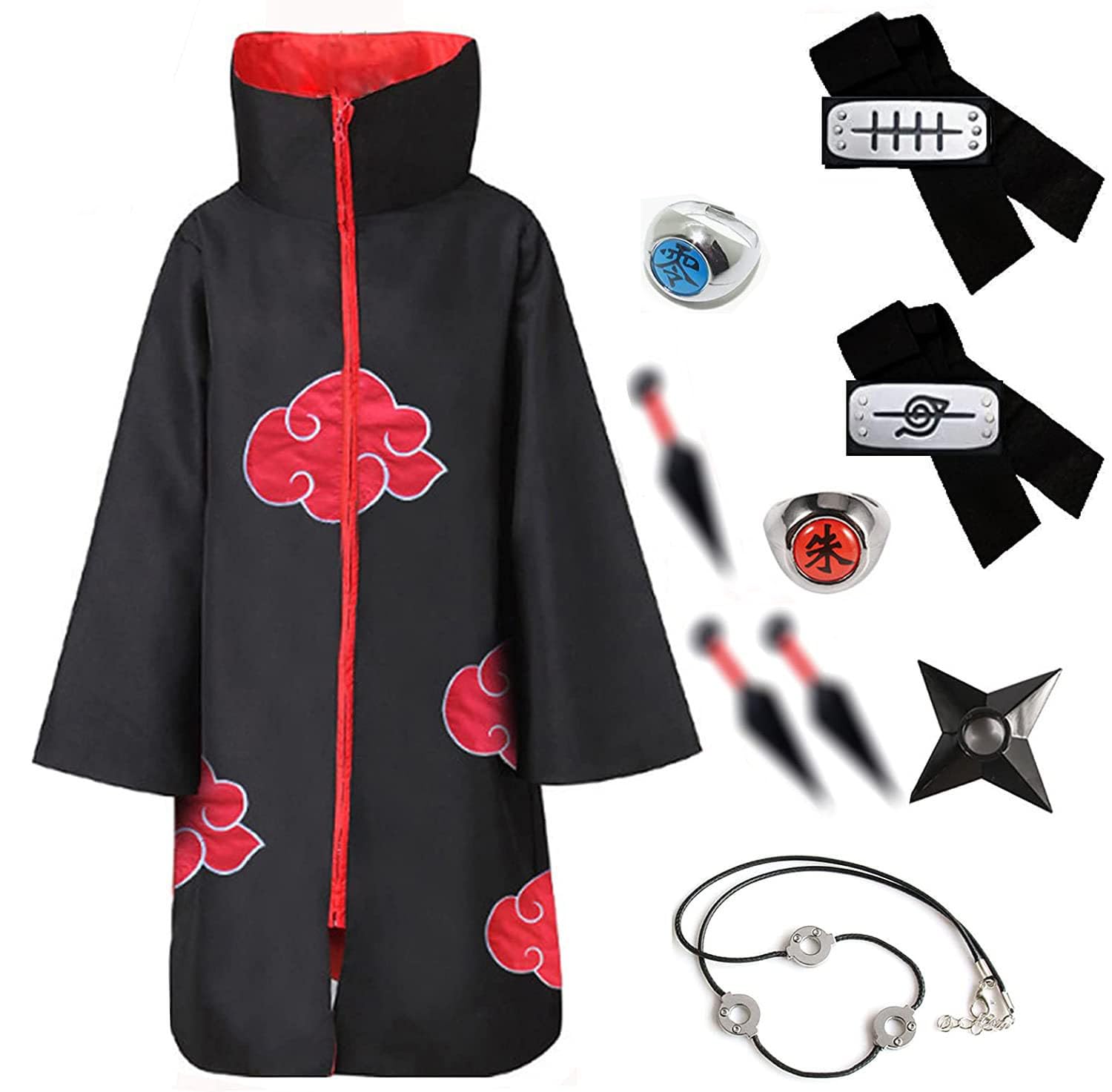Akatsuki Uchiha Itachi Coat for Children Adults Unisex Cosplay Costume Cosplay Halloween Christmas Party Costume Cape with Headband and Ring