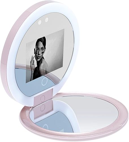 Logic Body Espejo compacto con cámara UV integrada para comprobar el protector solar, espejo de maquillaje con aumento con luces LED para viajes,