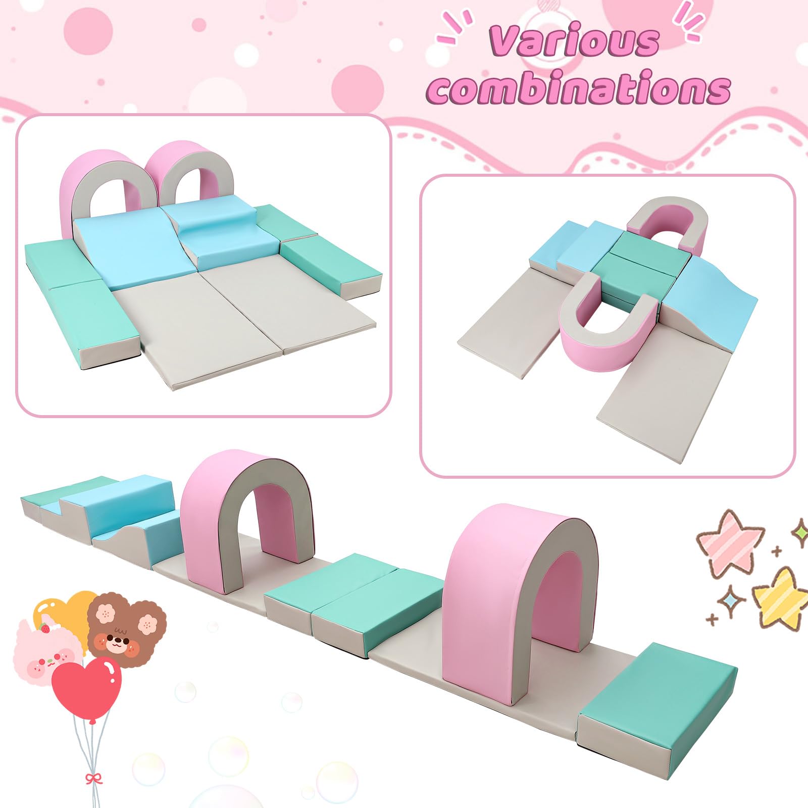 Sicheres 10-teiliges Kletter- und Spielset für Kleinkinder – Weiche PU-Schaumstoff-Kletterblöcke – Fördert Motorik & aktives Spielen – Indoor-Spielplatz für Babys von 1-3 Jahren – Farbe: