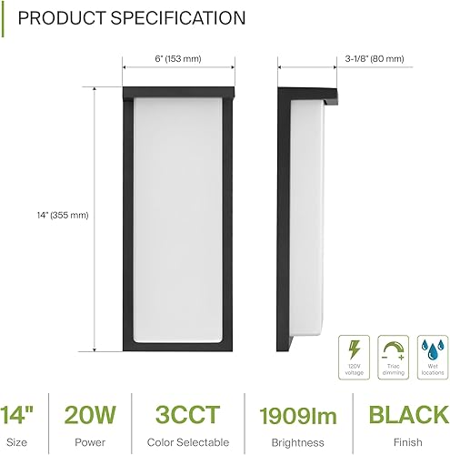Miniatura 2 de ASD Lámpara LED de pared para exteriores de 8 pulgadas, aplique de casa para puerta delantera, 3 CCT, regulable, impermeable, con certificación ETL,