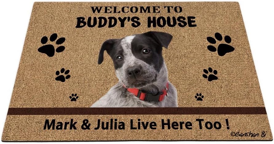Personalized Funny Blue Heeler Dog Doormat Muddy Paws Decor Floor Mat Welcome to Dog's House for Front Door Entrance 27.5"x17.7"