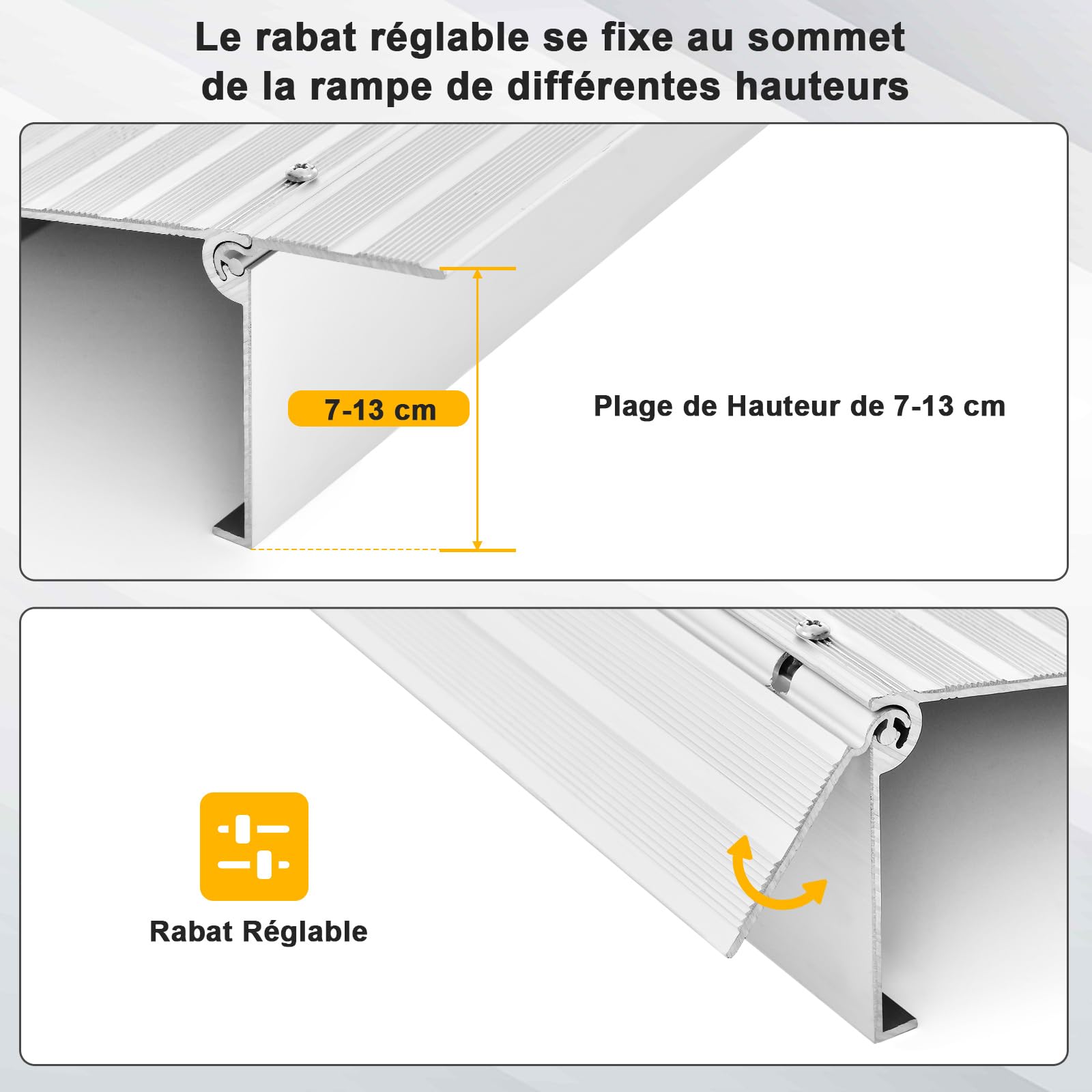 COSTWAY Rampe de Seuil de Porte de 13cm avec Hauteur Réglable, Rampes de Trottoir en Aluminium Surface Antidérapante Charge 317KG, pour Fauteuils Roulants, Déambulateurs, Scooters