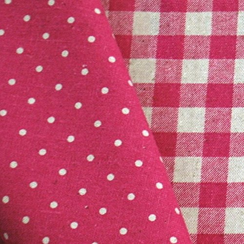 手芸のいとや 生地 綿麻リバーシブル布 ドット×チェック ショッキングピンク 生地幅-約108cm×1mカット 綿80%麻20% 手芸・ハンドメイド用品