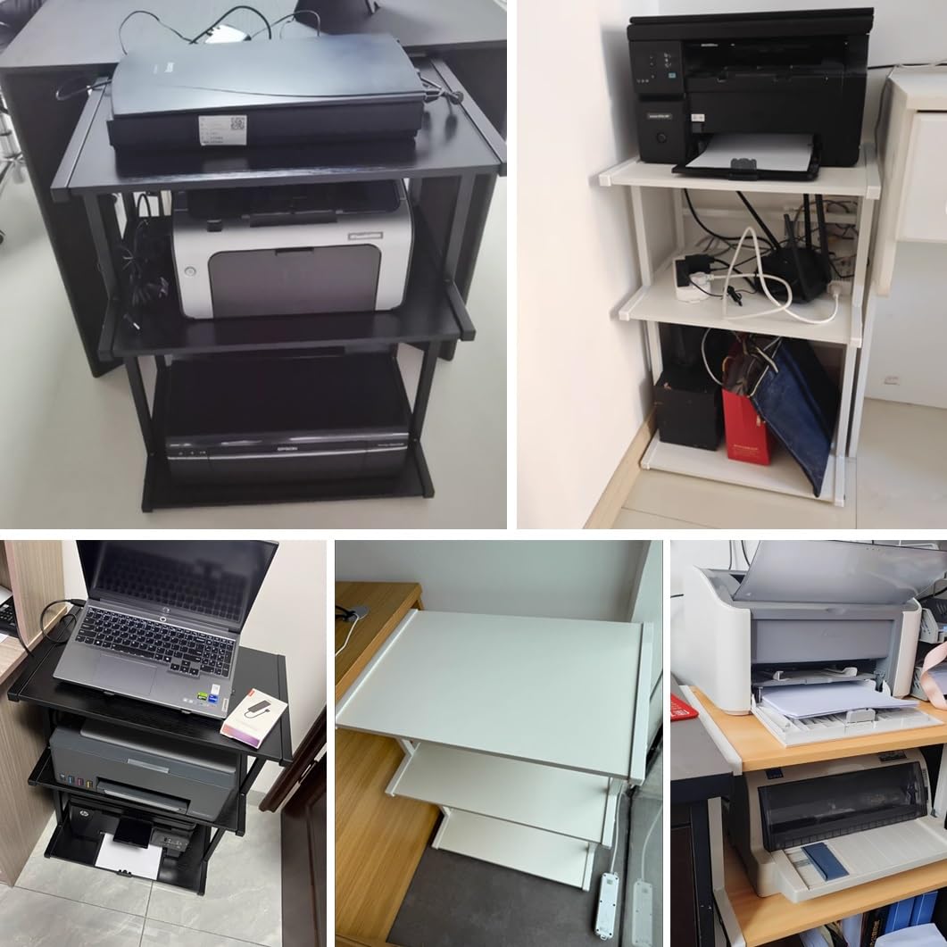 YVYKFZD 3-stufiger Druckerständer, bodenstehender Druckertisch, großes Druckerhalter mit Lagerregal, Hochleistungs Druckerständer Schreibtisch, für Media Player-Scanner-Bücher(Wood,56.6x38x73cm)