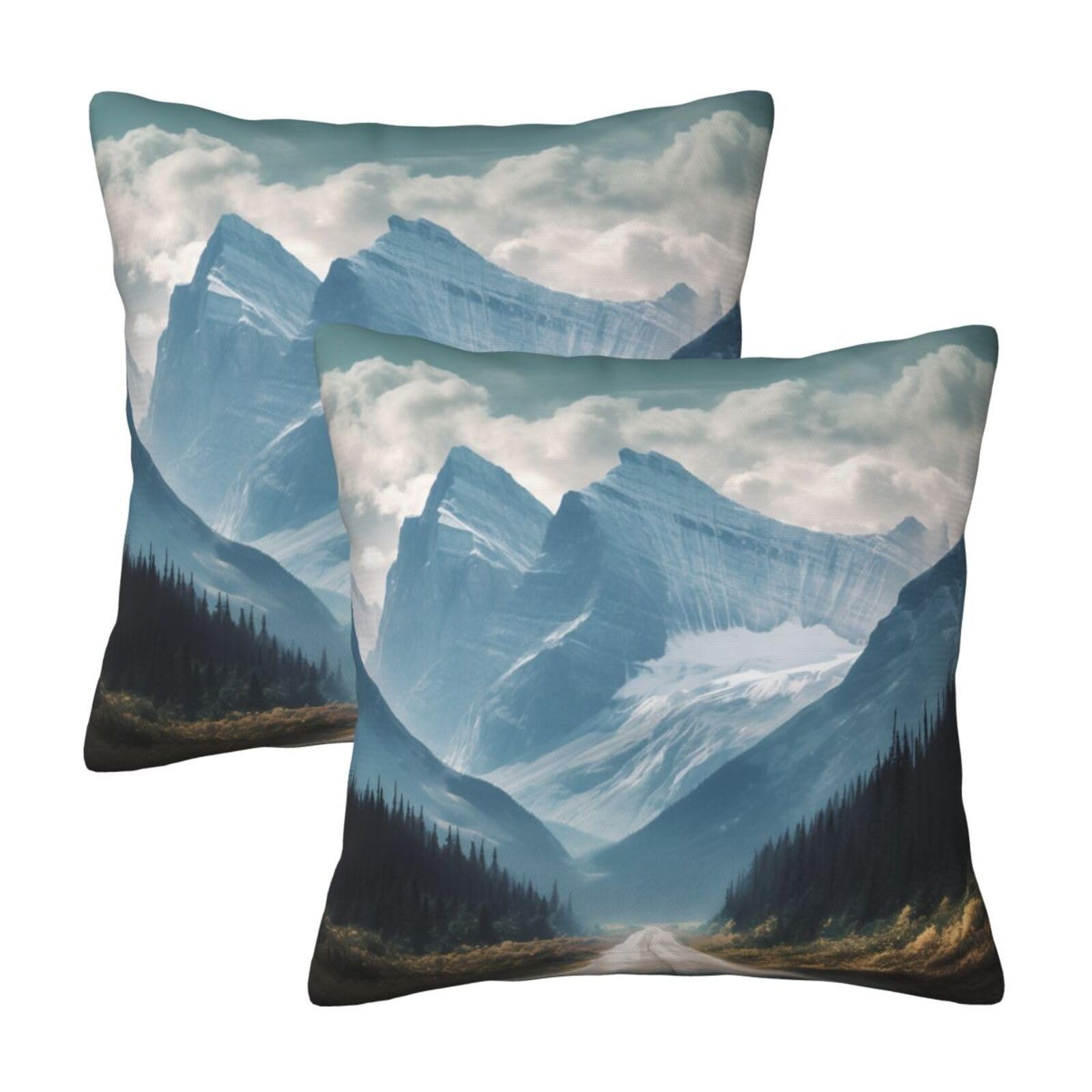 Mountain Landscape Throw Pillow Cases 2 Pack Square Pillowcases Soft Pillow Protectors for Couch Livingroom Sofa Bed Office Car,30x30 CM