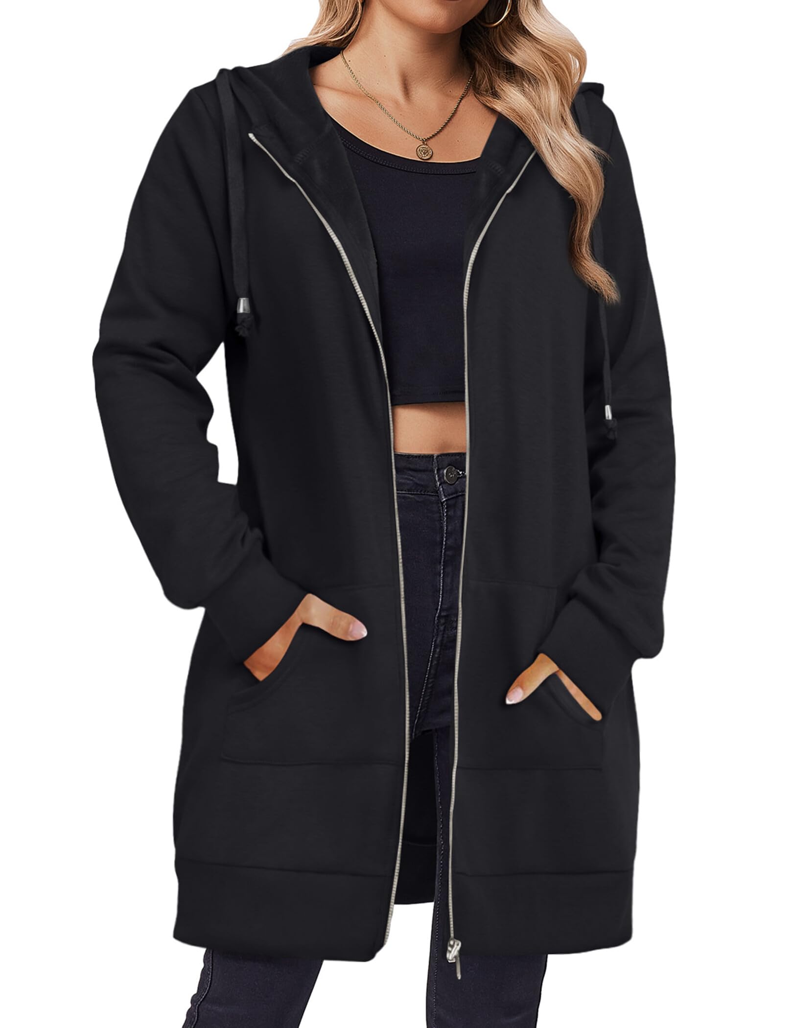 Women's Zip Up Hoodies Long Tunic Sweatshirts Oversized Fleece Casual Long Sleeve 2026 Fall Hoodie Jacket Coat