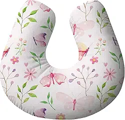 Almofada de Amamentação Ergonômica para Bebê e Mamãe Antialérgica | Suporte para Amamentar com Conforto – Borboleta Aquarela Flores