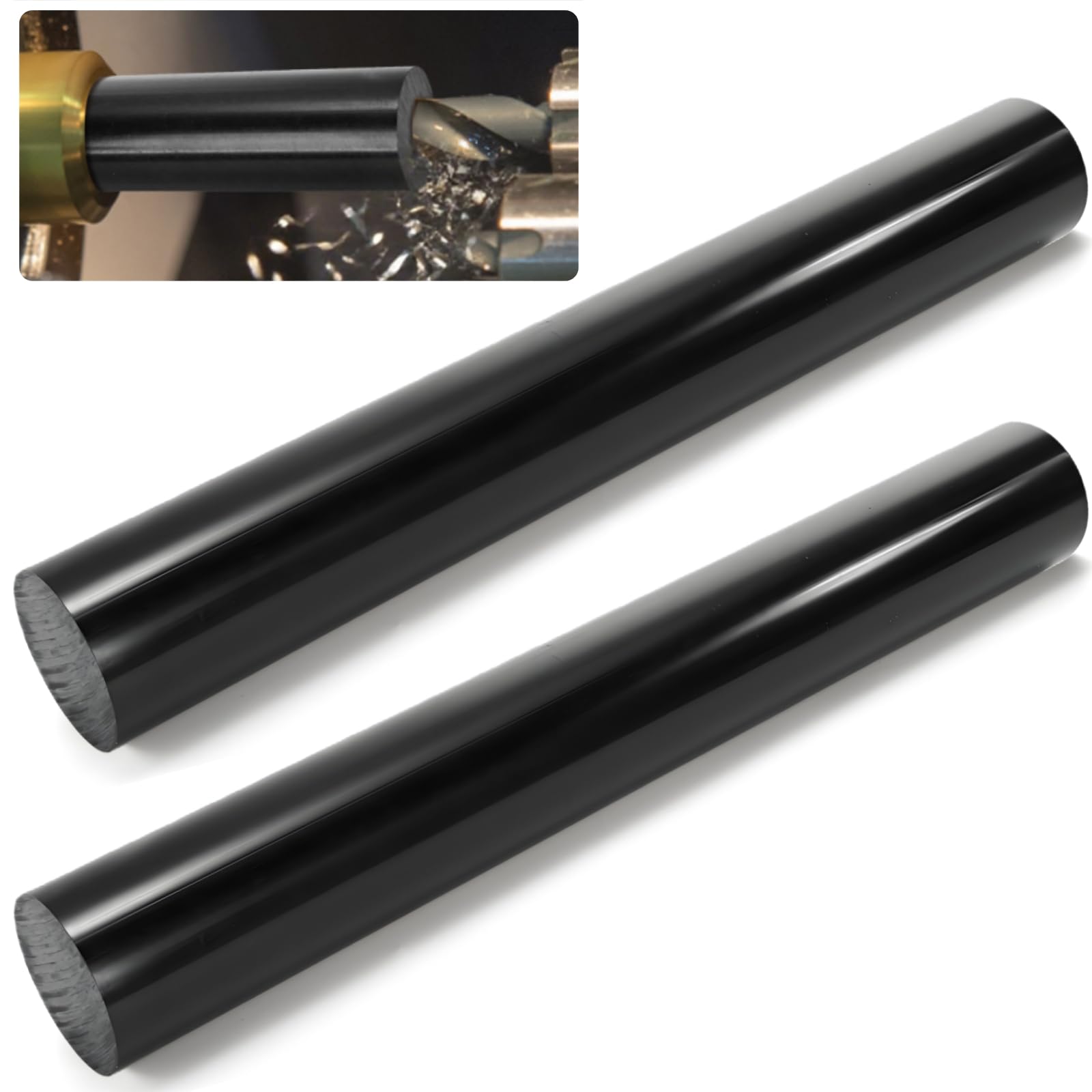 Acshio 2 Pack Round Acetal Copolymer Rods, 1.6 x 11.9 Inch Heavy Duty Black Long POM Plastic Rods, Wear-Resistant Standard Tolerance Dowels Plastic