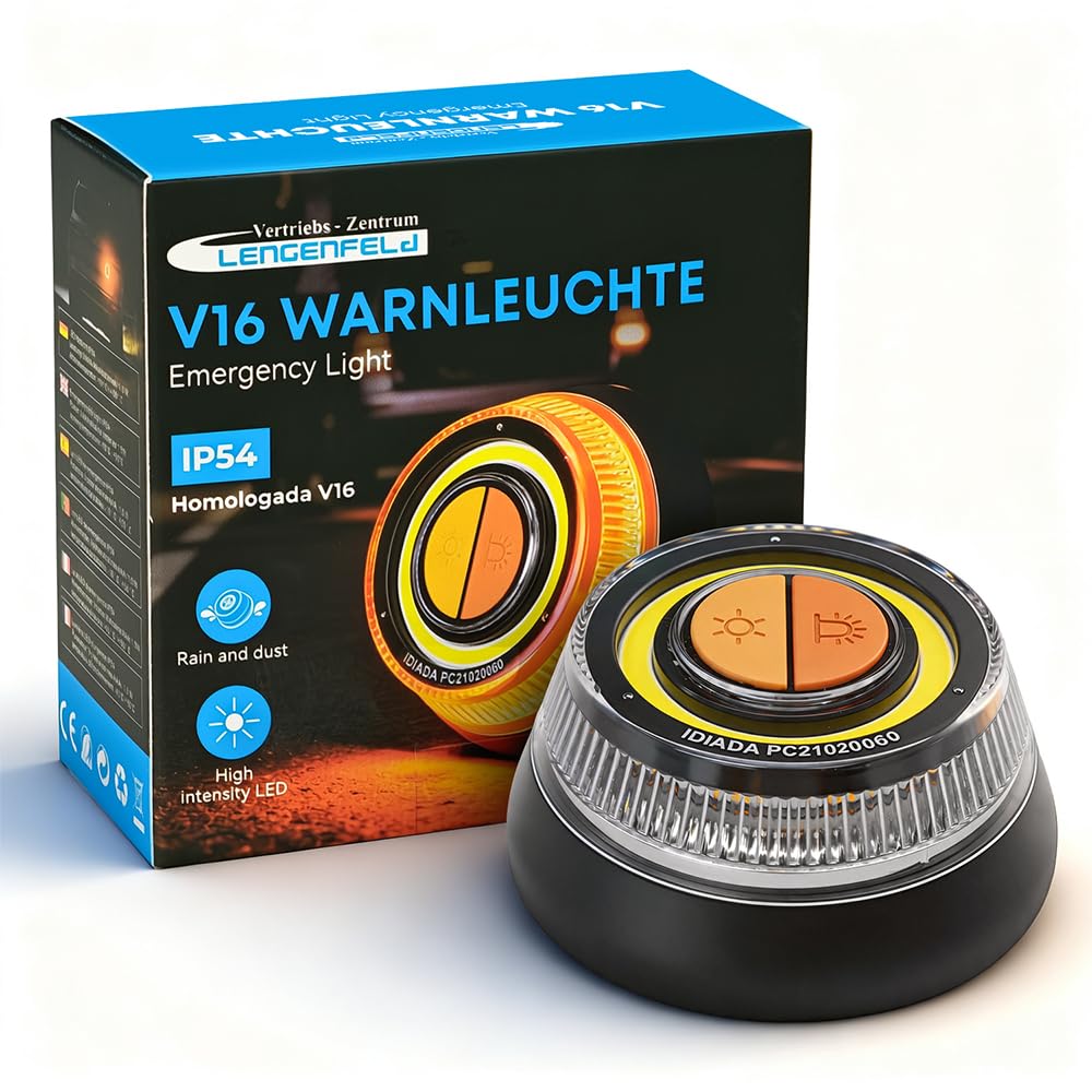 VZL Auto Zubehör - V16 Warnleuchte Auto, LED Pannenleuchte, Warndreieck | 360° Rundumlicht · Magnetfuß · IP54 Sofort einsatzbereit bei Pannen & Notfällen