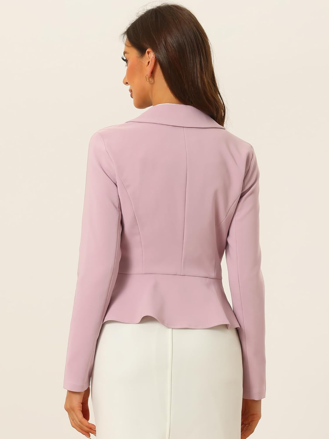 Allegra K Cropped Blazer for Women's Work Lapel Collar Long Sleeve Peplum Ruffles Office Suit Jacket - Image 3