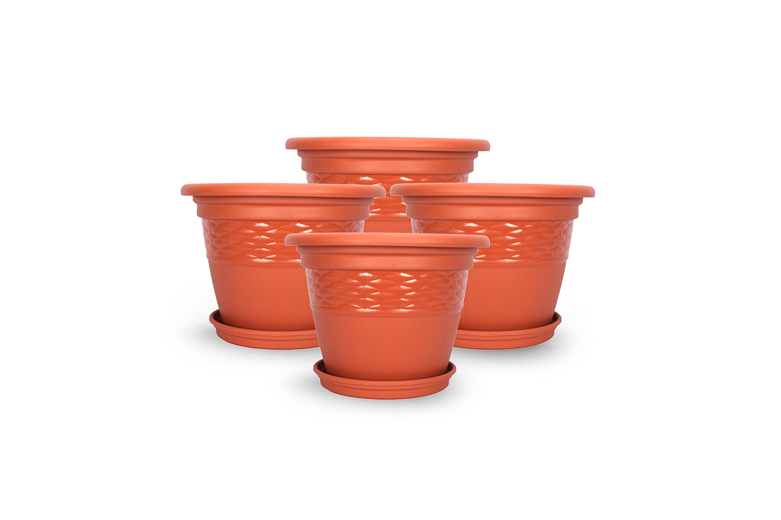 Halsey Clean Home Round Virgin Plastic Modern Design Durable Plastic Plant Pot for Gardening (Pack of 4) (POTS with Tray, SMALL-07 INCH) (B097TTYMVH) Amazon Price History, Amazon Price Tracker