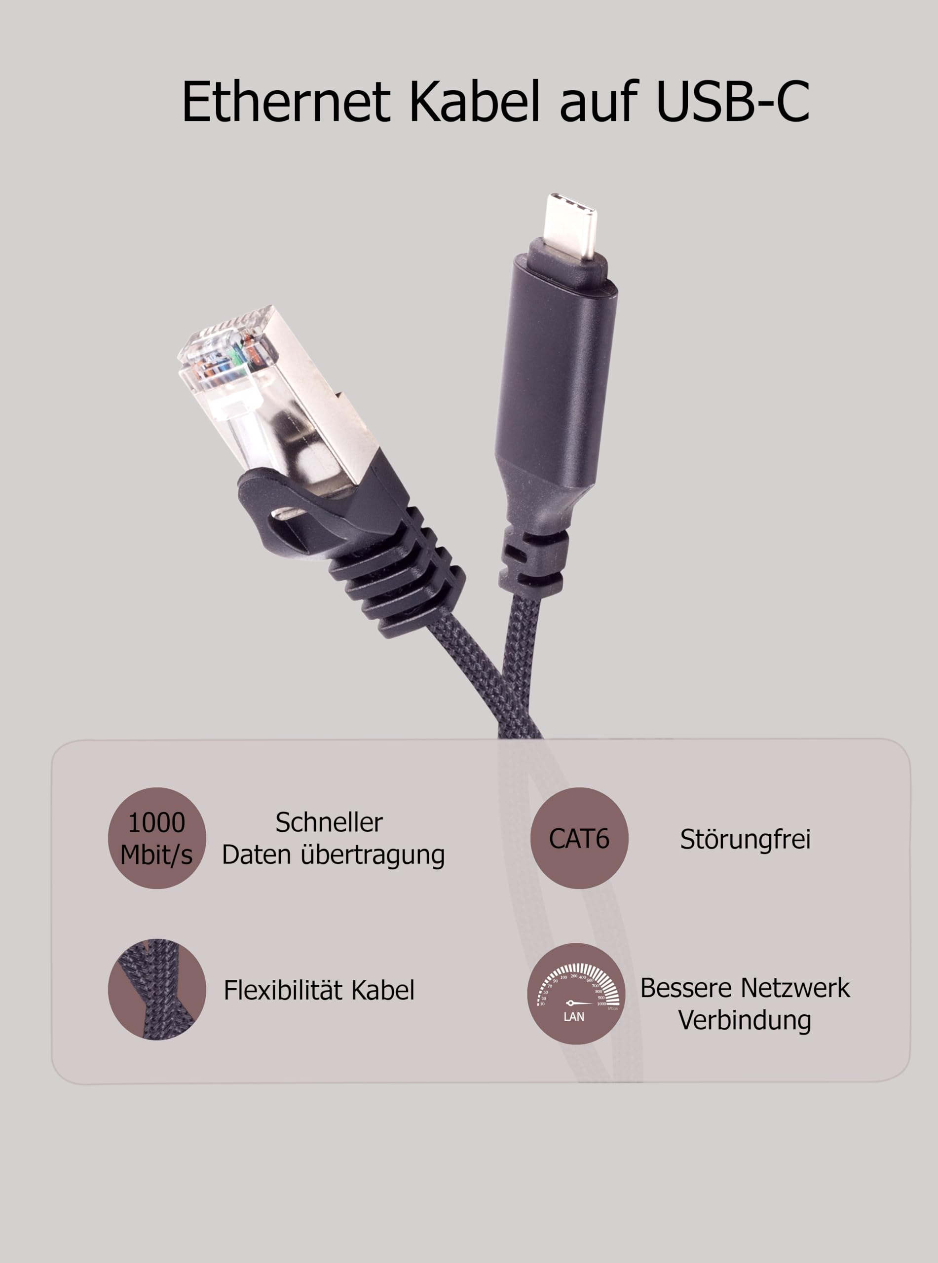 1aTTack.de Cable adaptador USB-C a LAN, 3 unidades, cable adaptador de 1 Gbit de transferencia de datos USB C 3,1 a RJ45 Ethernet Cat6 Cable Compqtible con Smartphone Laptop Macbook 3 metros