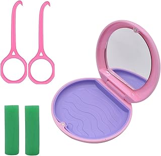 Chargenyang Retainer Case with Mirror, Slim Aligner Case Night Mouth Guard Case, Cute Slim Retainer Case with 2 Mint Flavor Aligner Chewies (Pink)