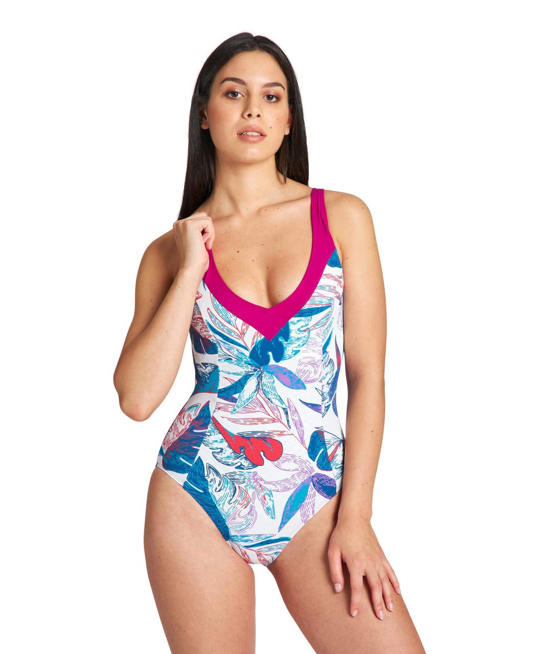 Arena Women's W Cecilia Wing Back ONE PIECE One piece Swimsuit, White Multi-Grape Violet, 40