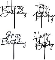 Vista 15 de Decoración de pastel de feliz cumpleaños DIY acrílico negro