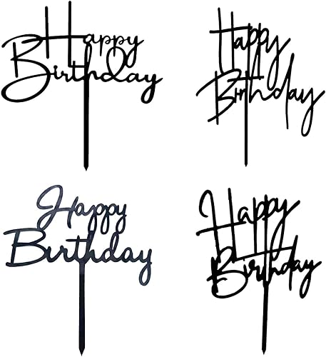 ZHENGYE Juego de 4 decoraciones de pastel de feliz cumpleaños, decoración de acrílico para cupcakes, decoración para mujeres, hombres, niños, fiesta
