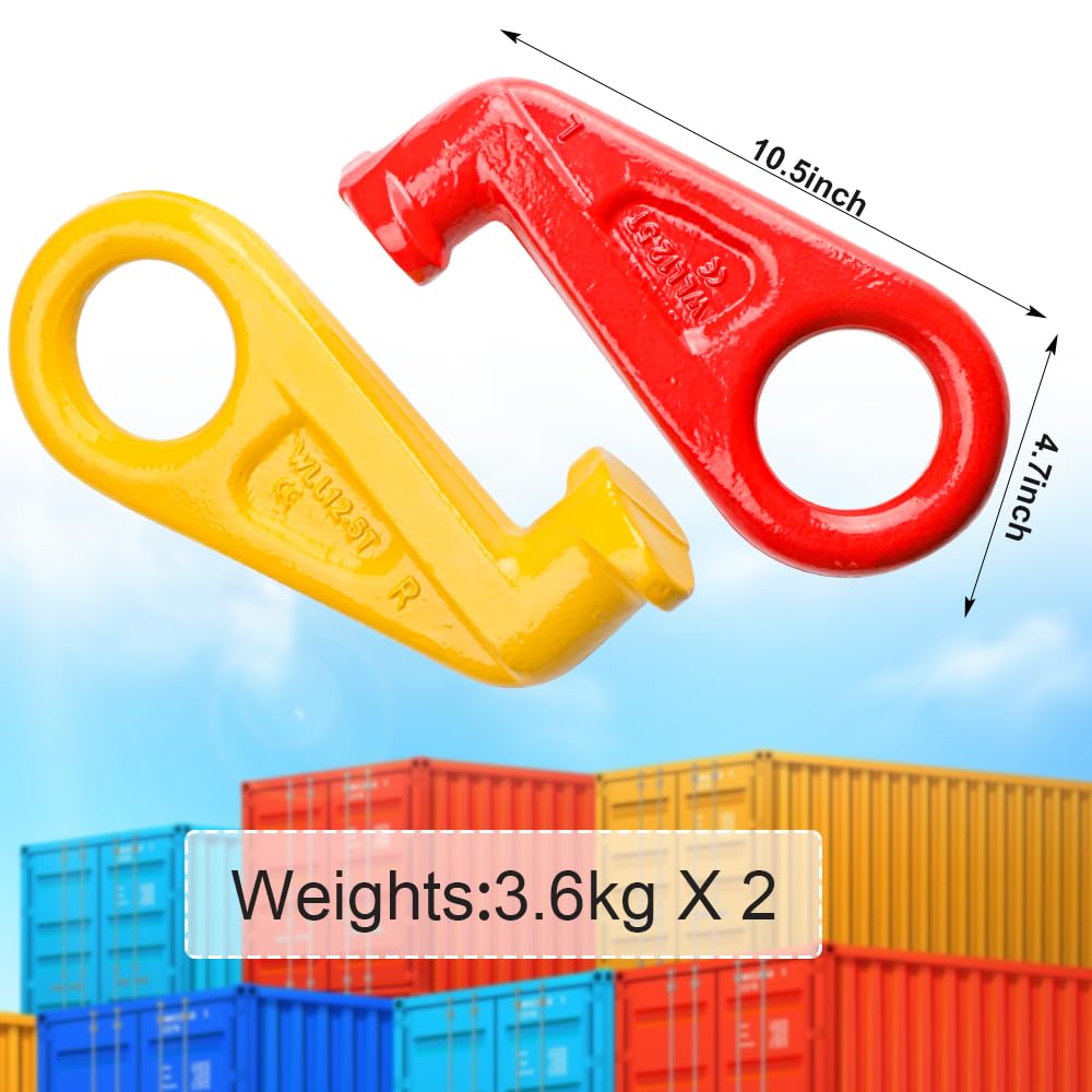Ganci di sollevamento per container da mare, con limite di carico di lavoro 12,5 t, gancio di sollevamento in lega di acciaio a 45° (1 sinistro e 1 destro)