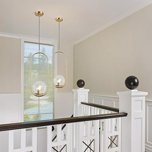 Miniatura 8 de BOKT Lámpara colgante moderna de mediados de siglo con globo grande de 1 luz, lámpara colgante minimalista de latón dorado para isla de cocina,