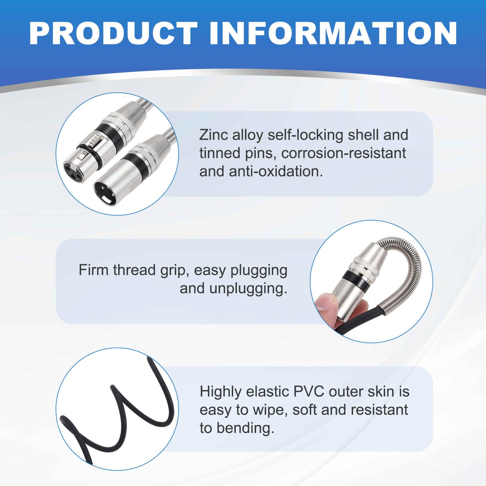 DMiotech Cable XLR a XLR, 3 pines 22AWG OFC macho a hembra, cable de micrófono conector de cable para mezclador de altavoz, estudio, sistema PA, 100 pies (negro)