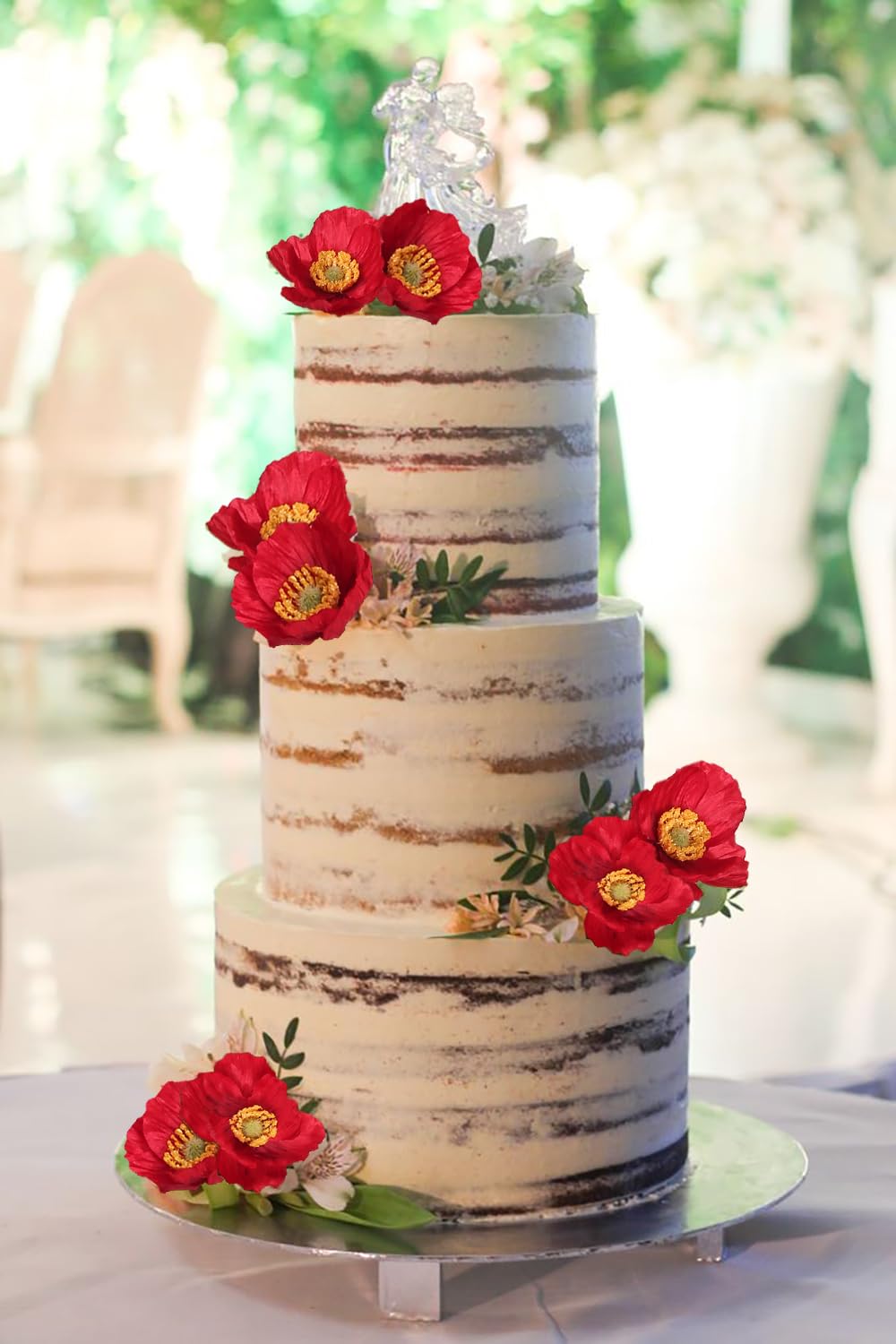 ICBOX Red Poppy Flowers Artificial,8PCS Faux Poppy Flowers 23.2in Silk Poppy Flowers with Stems for Wedding Bouquet Party Table Centerpiece Arrangement Home Decor(Red)