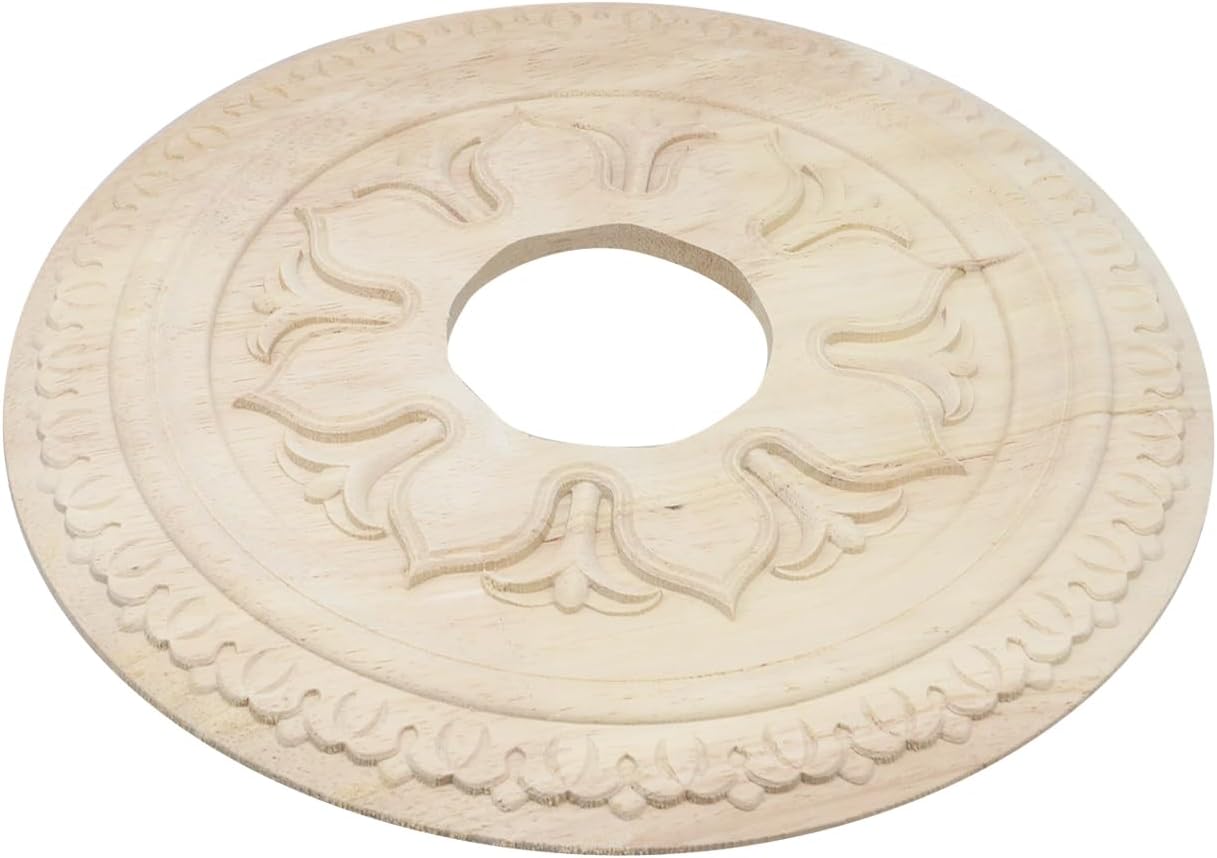 Wooden Ceiling Fan Medallion Molded Wood Carved Light Ceiling Cover Round Ring Lighting Ceiling Medallion Home Decorative for Light Fixtures Ceiling Fans Chandeliers, 12" OD x 3.15" ID