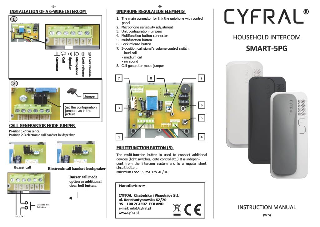 Cyfral Smart 5p uniwersalny telefon domowy 4 Plus N, 4, 5, 6 przewodów