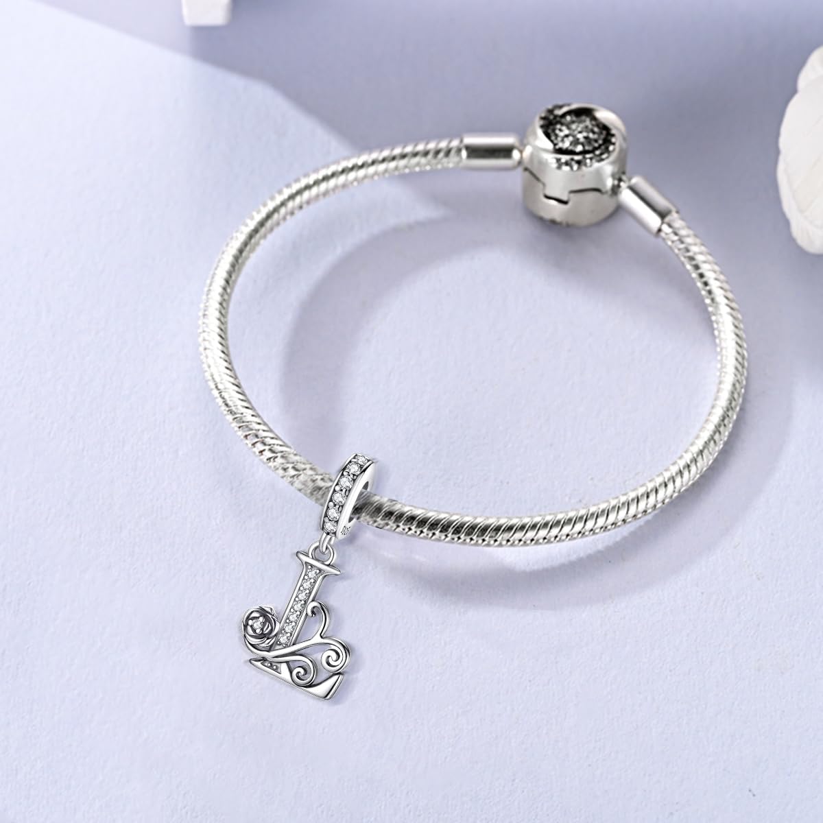 LNQOBU Complete A~Z Alphabet Charm Letter Beads, Solid 925 Sterling Silver with Cubic Stones Rose Alphabet Charm fits Pandora Bracelets Necklace Women Jewelry - Image 2