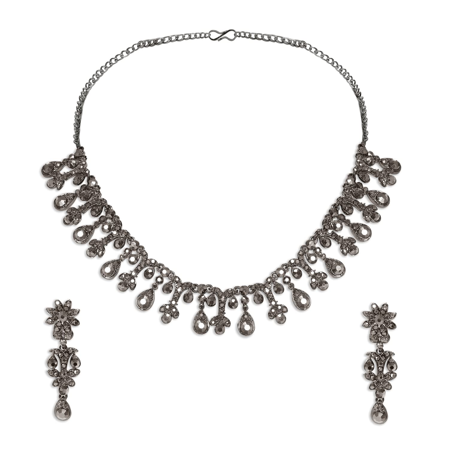 ACCESSHER Silver Plated Studded with Black Stones Handcrafted Jewellery Set for Women and Girls (B09Z86Q5Z1) Amazon Price History, Amazon Price Tracker