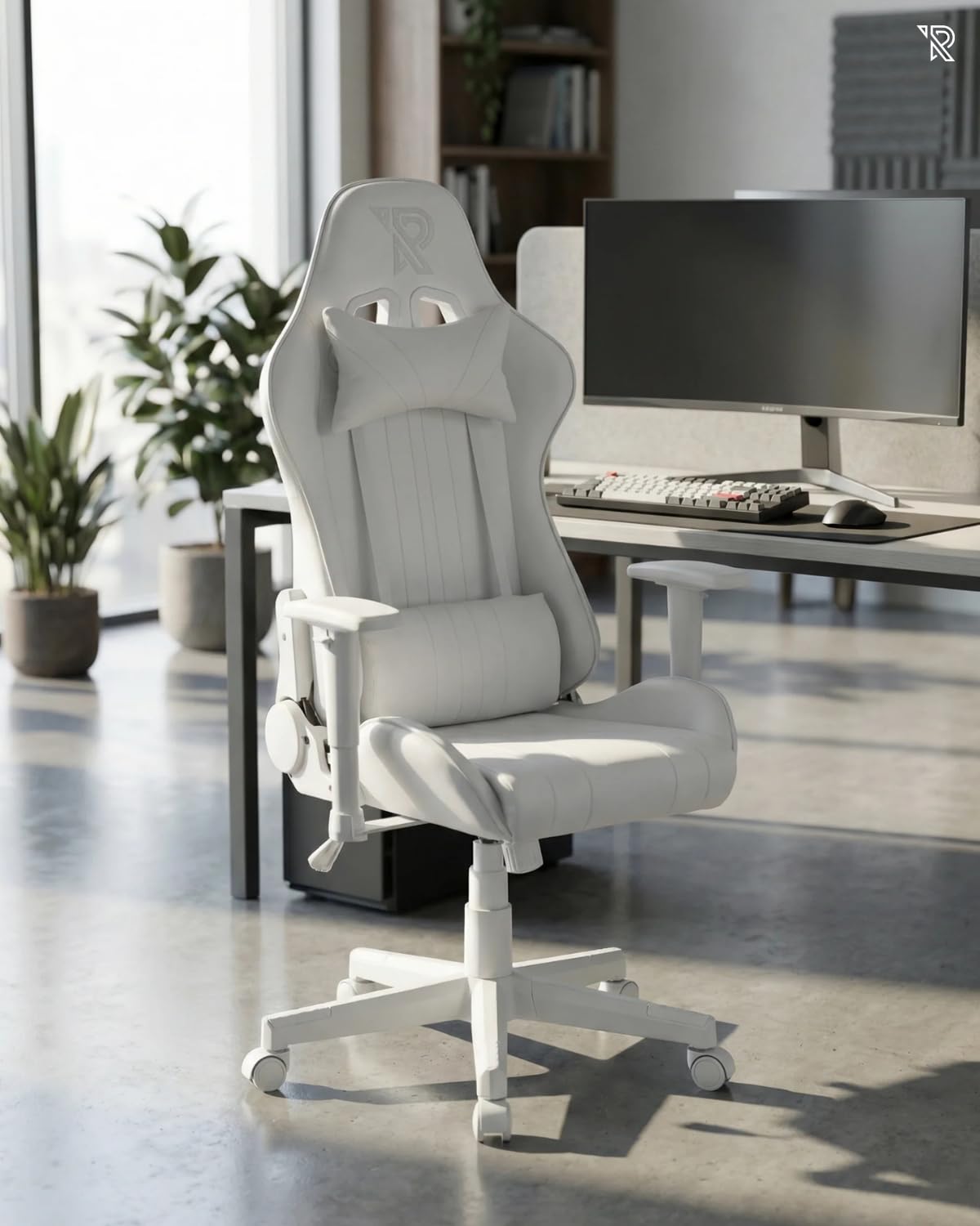 Fauteuil Gaming Felix Ergonomique Style Racing en Similicuir Robuste avec Dossier Haut, Inclinaison Réglable, Coussins Amovibles pour Longues Sessions Et Grandes Tailles, Blanc