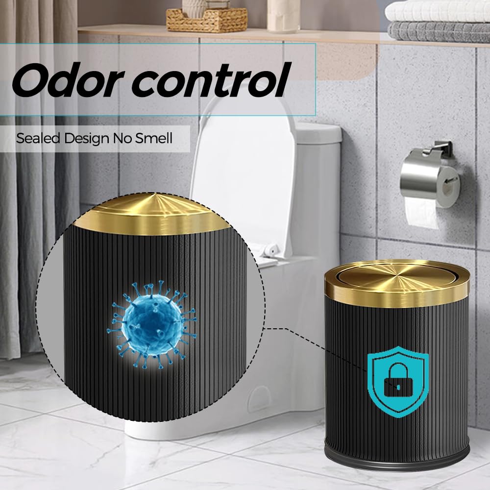 15L/4 Gallone Badezimmer Goldkorb, Badezimmer Papierkorb, High-End Badezimmer Müllkorb, Wohnzimmer, Schlafzimmer, Büro (schwarz)