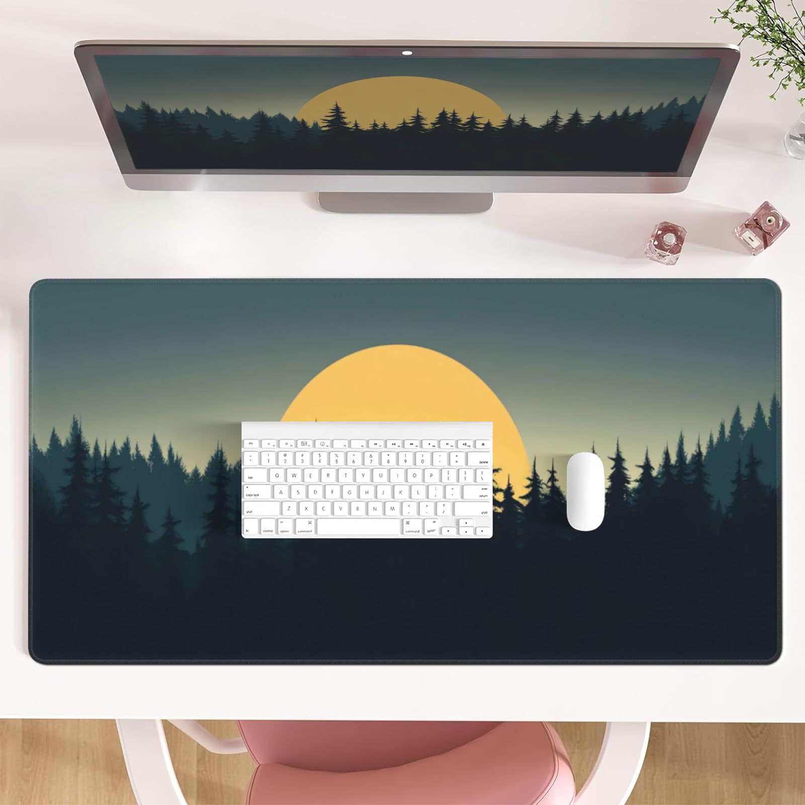 AQQA Forest Desk Mat 31.5" x 15.7", XXL Large Mouse Pad with Stitched Edges, Keyboard Pad Mouse Mat for Computer