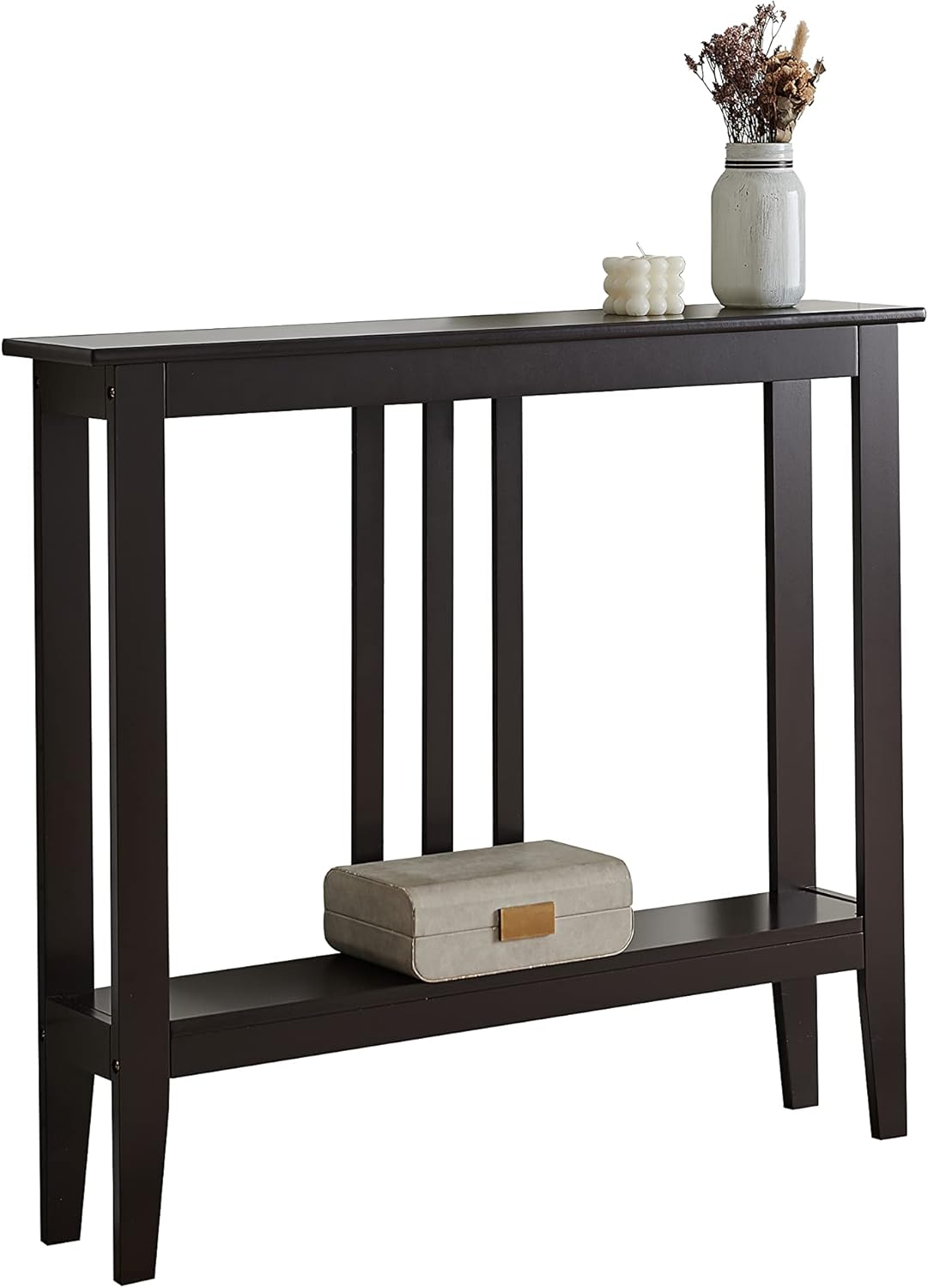KB Designs Espresso Console Entryway, Narrow Table with Shelves for Entrance, Hallway, Living Room, Foyer