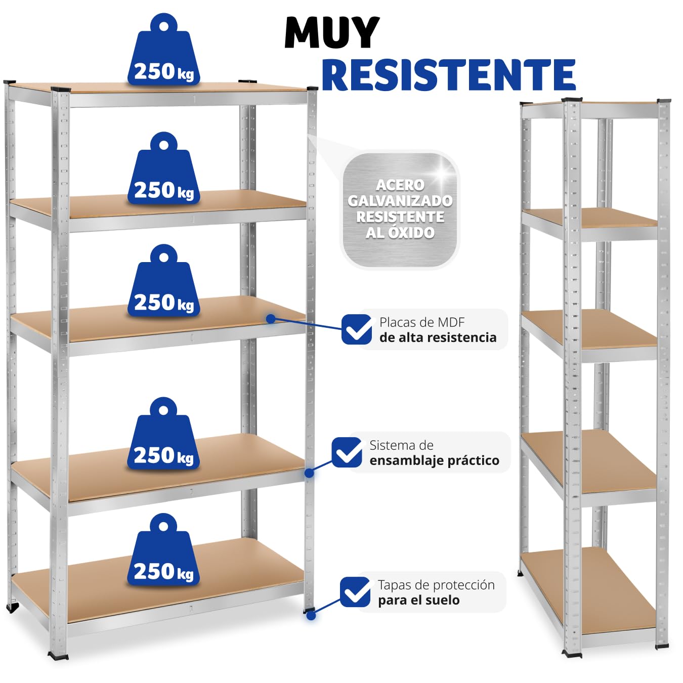 tectake® estanteria Metalica con 5 estantes, estanterias almacenaje, Carga máxima 1250 kg, Estante Ajustable, Montaje fácil, estanteria Metalica, Organizador Herramientas - 90 x 40 x 180 cm