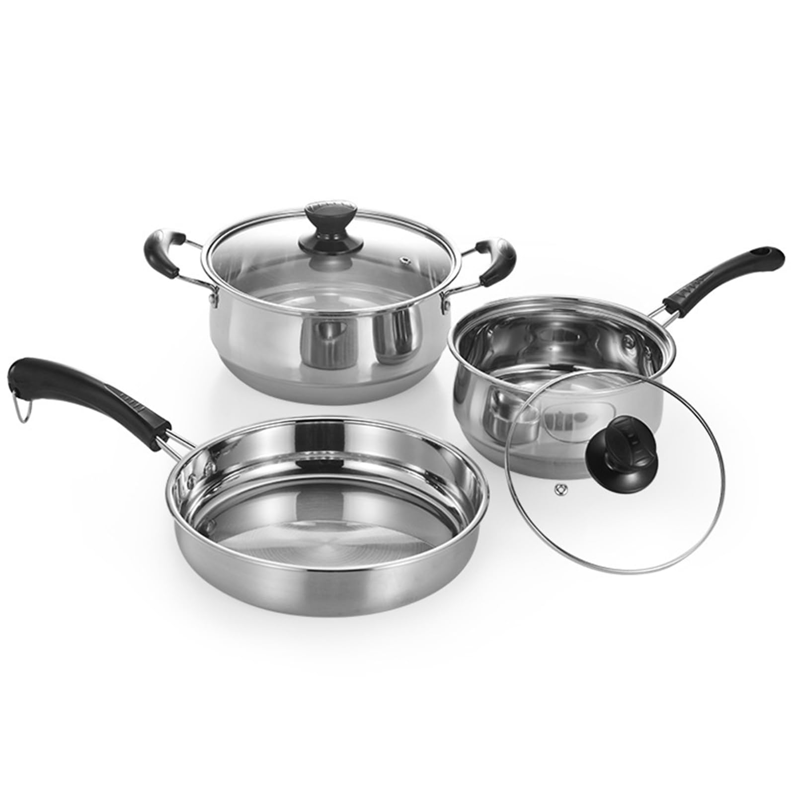 Lot casserole et poele induction acier inoxydable 3pcs avec couvercle