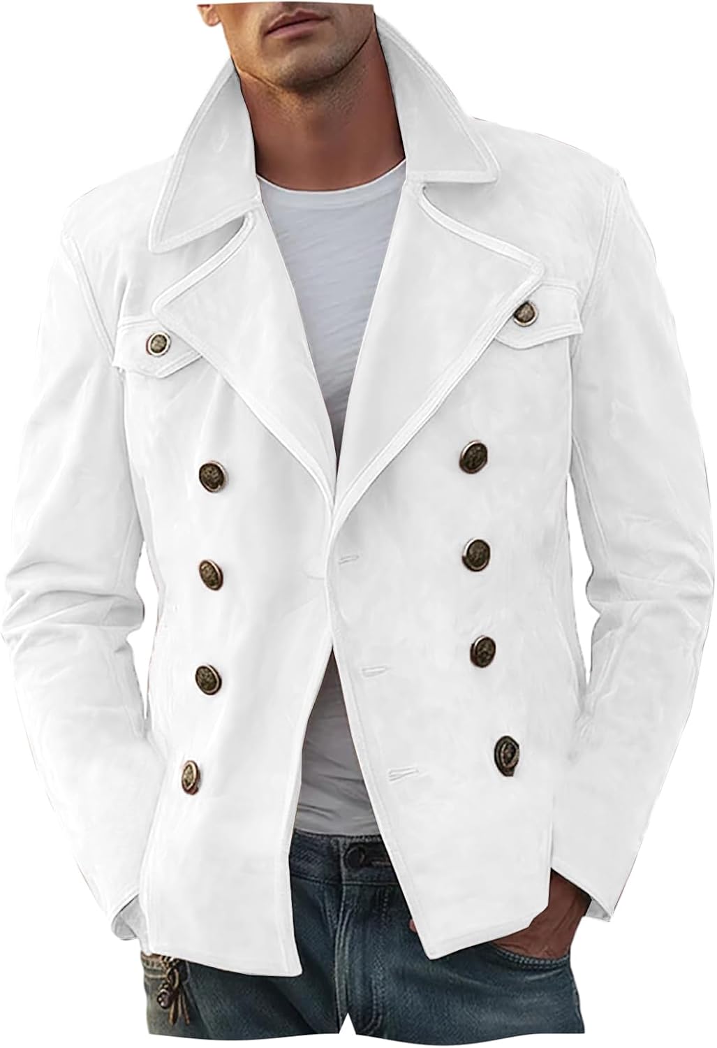 VENNYNG Men's Faux Suede Military Blazer Double Breasted 8-Button Gold Accent Tactical Jacket for Urban Exploration