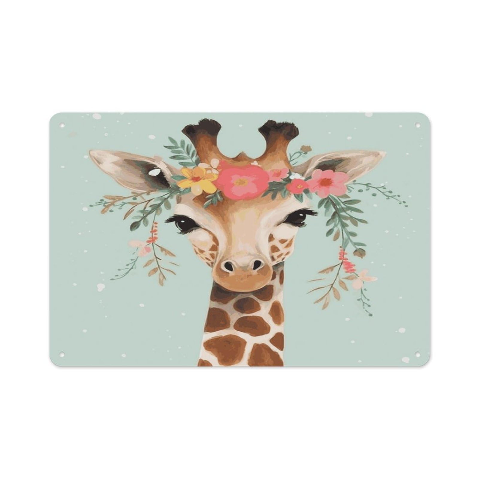 Fekiloot Style Giraffe With Floral Wall Decor-Aluminum Painting,Tin Sign For Vintage Decoration,Wall Sign For Bathroom Living Room Kitchen Home Farm Farmhouse 11.8 * 7.9 Inch