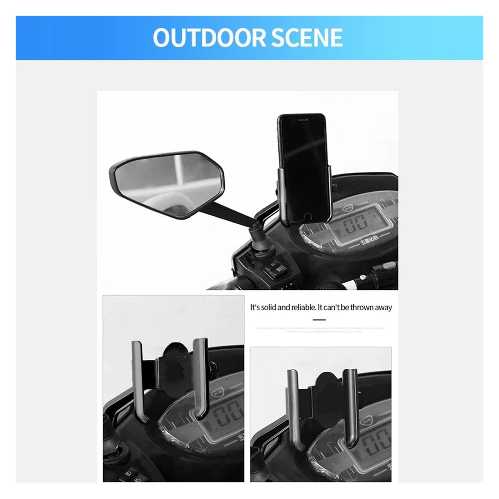Soporte Manillar Soporte para Teléfono Móvil De Aleación Aluminio para Motocicleta Bicicleta GPS Clip Montaje para Manillar Multiespecificaciones Soporte Teléfono Moto(Rearview Mirror)
