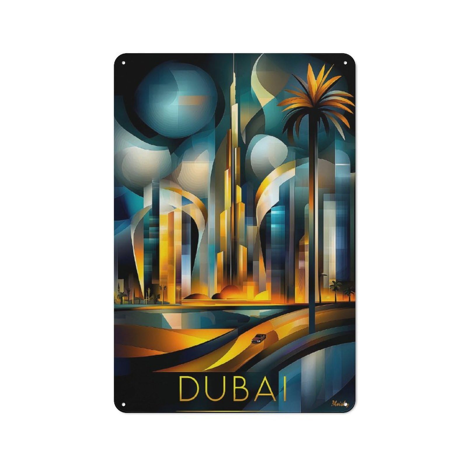 Junmoney Dubai Futuristic Cubism – Modern Geometric Sk 30X20cm Industrial-Style Tin Sign With Yline For Hallway Wall, A Metal Wall Feature For A Newly Arranged Hallway