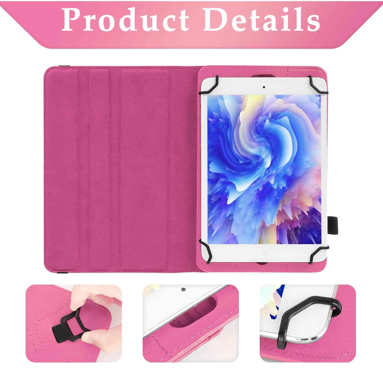 UrbanX Universal Tablet Case For 7-8 Inch Tablets - Baby Pink Folio Cover With 360° Kickstand