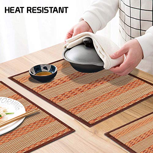 Image of HOKIPO Bamboo Table Mats for Dining Table, Set of 6 Wooden Placemats, 45x30 cm, Orange (AR2817-D6)