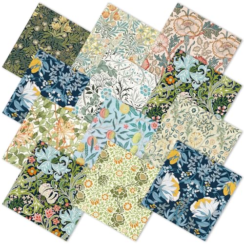 10 Pcs 20x20 Inch William Morris Fabrics, Vintage Floral Quilting