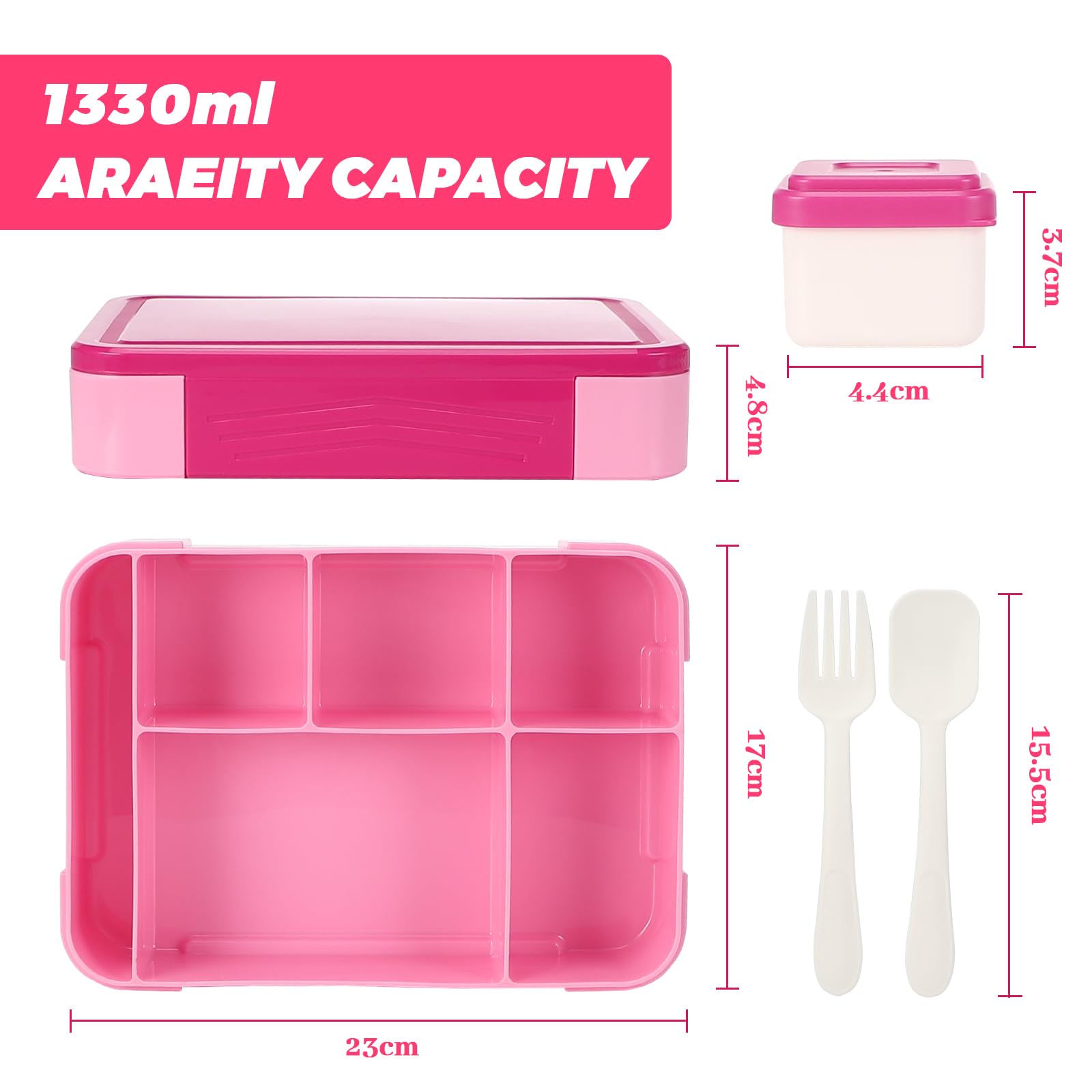 Sprifityy Pudełko śniadaniowe dla dzieci z przegródkami, Bento Box dla dzieci, 1330 ml, szczelne pudełko na lunch