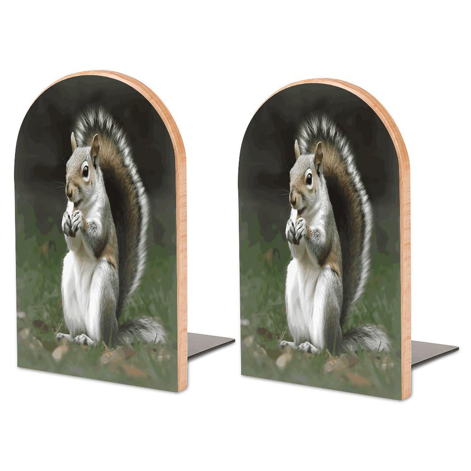 Large Squirrel Book End with Metal Base Fashion Heavy Duty Bookend Exquisite Wooden Bookends Non-Skid Book Stopper for Shelves Books Organizer for Office Home 1 Pair